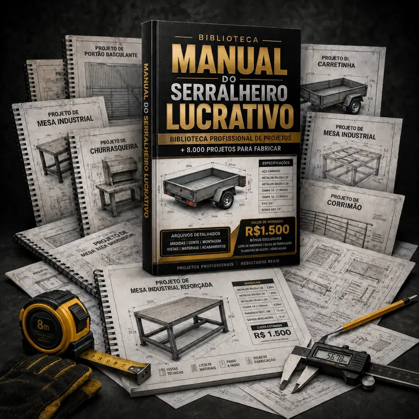 Manual do Serralheiro Lucrativo com projetos técnicos de serralheria, trena e paquímetro